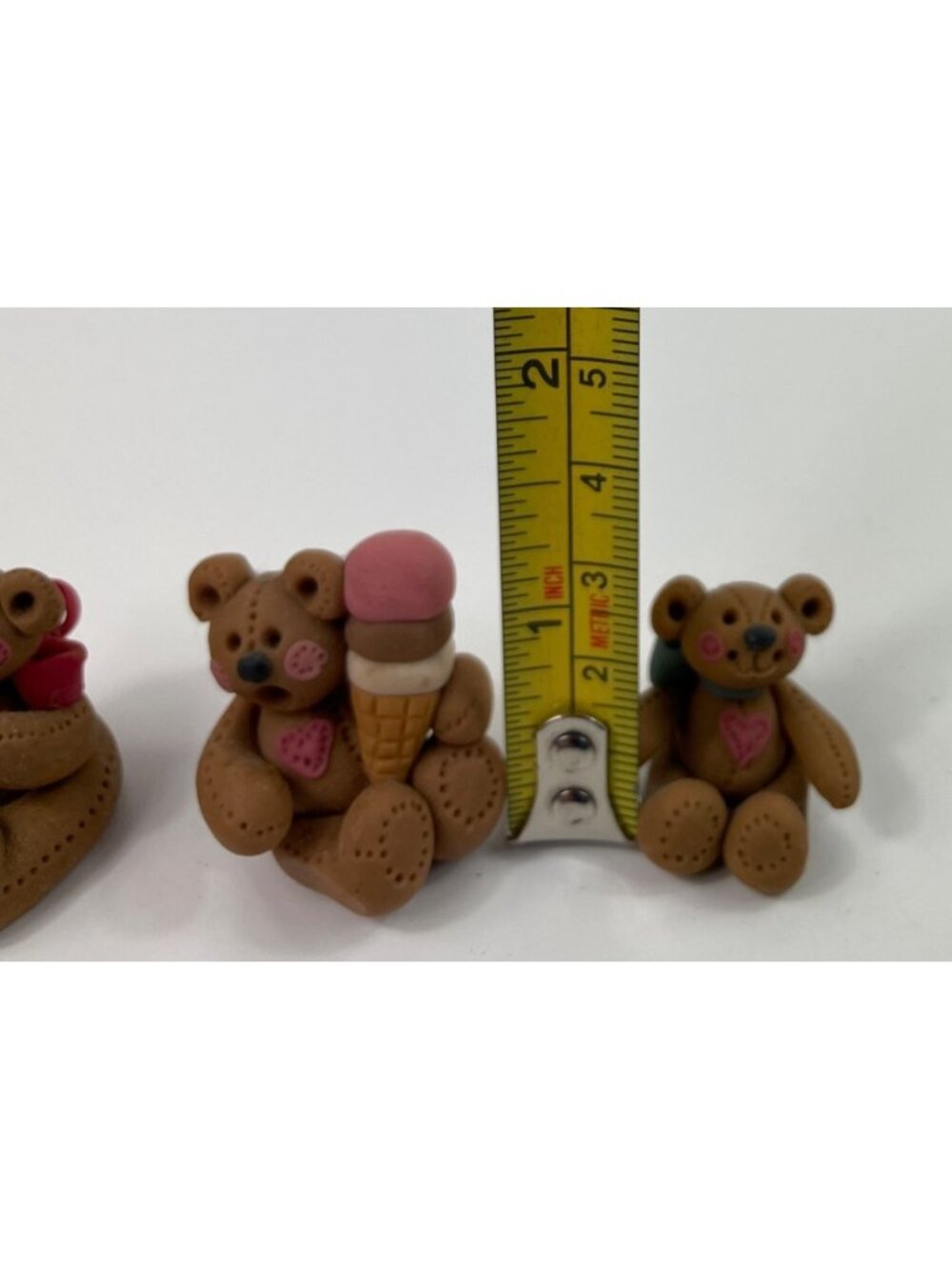 Vintage Handmade Set of 3 Polymer Clay Brown Bear Miniature Figurines - Picture 12 of 12